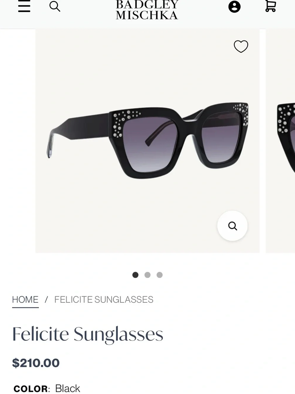 Badgley Mischka Felicite Sunglasses with Crystal Accents and Black Gradient Lens